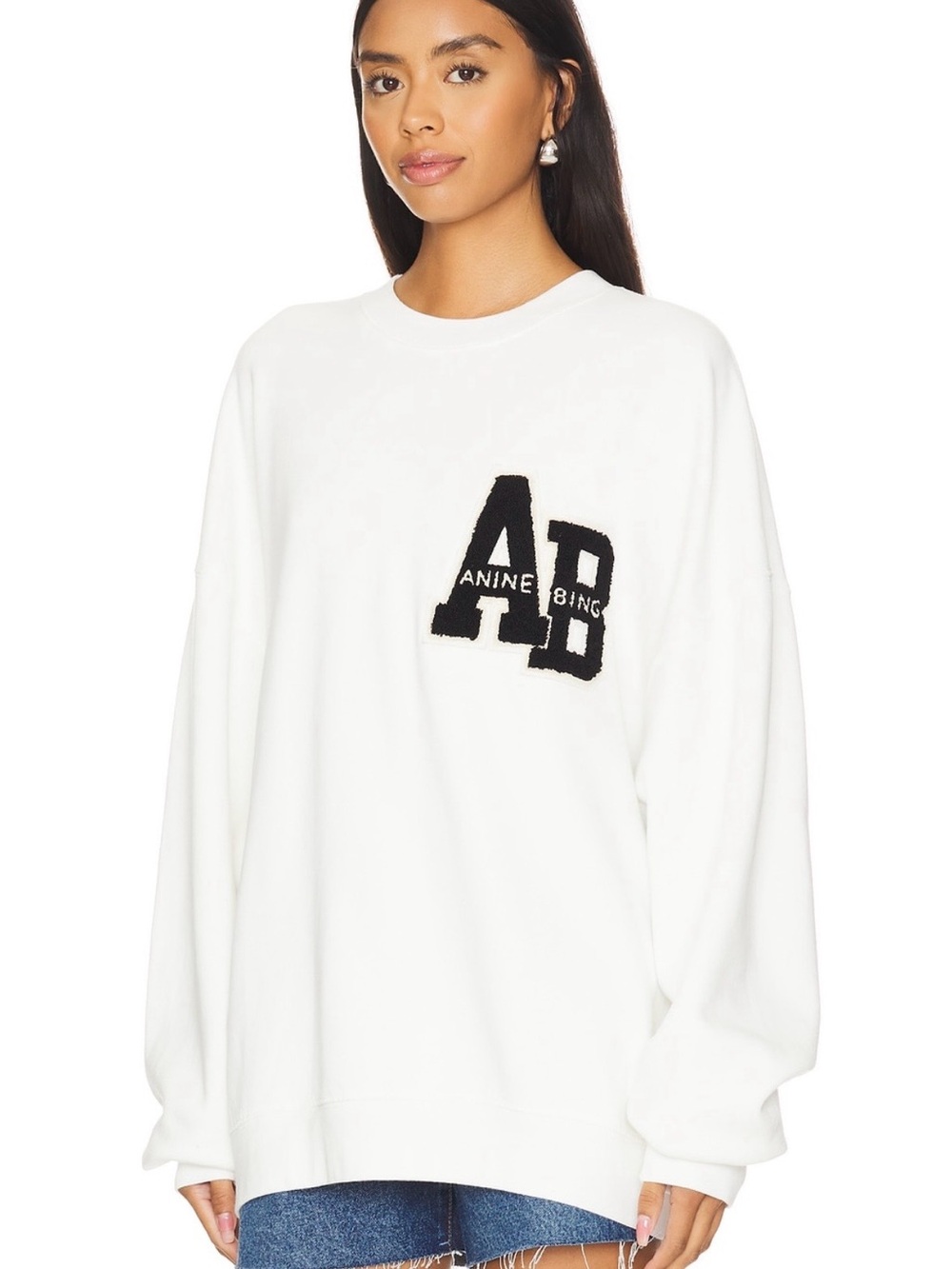 Anine Bing Miles Letterman Sweatshirt in off white - Picture 2 of 6